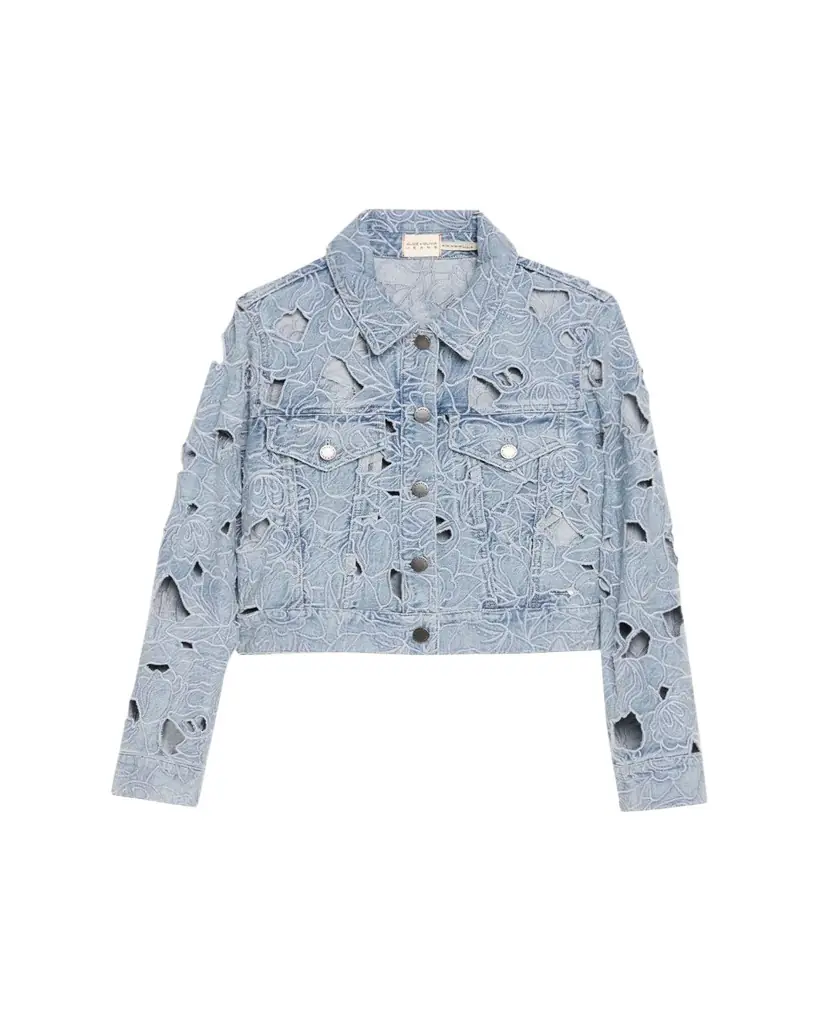 ALICE + OLIVIA Chloe Laser-Cut Denim Jacket - Women's Clothing