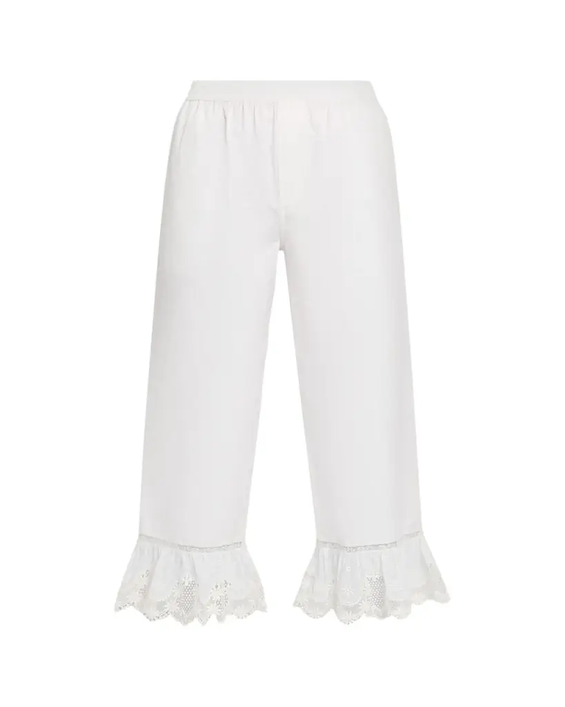 Saint Laurent Broderie Anglaise Ruffle Straight-Leg Crop Pants