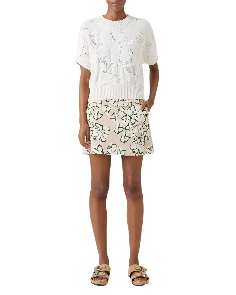 Akris punto Chunky Flower Ajour Knit Short-Sleeve Sweater