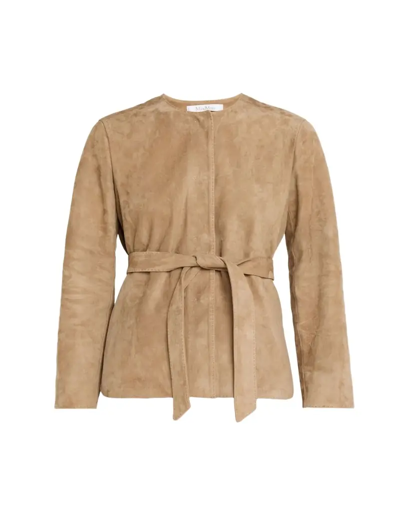 Max Mara Abito Belted Crewneck Suede Jacket