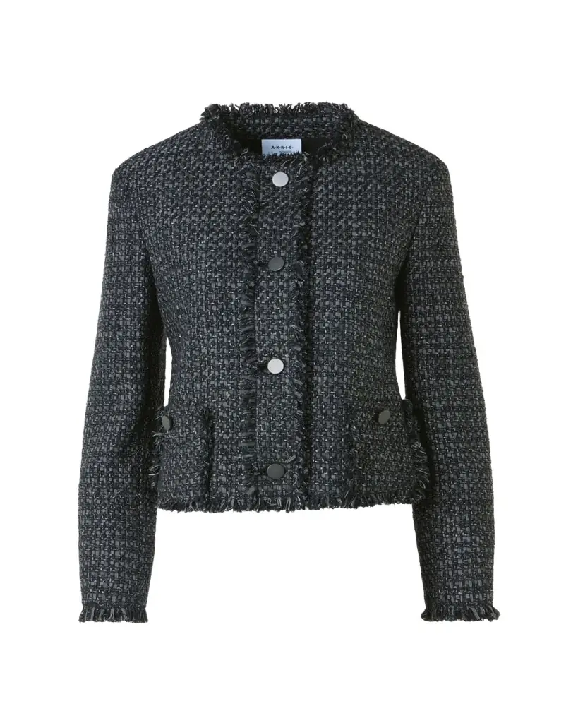 Akris punto Single-Breasted Cotton Tweed Collarless Jacket