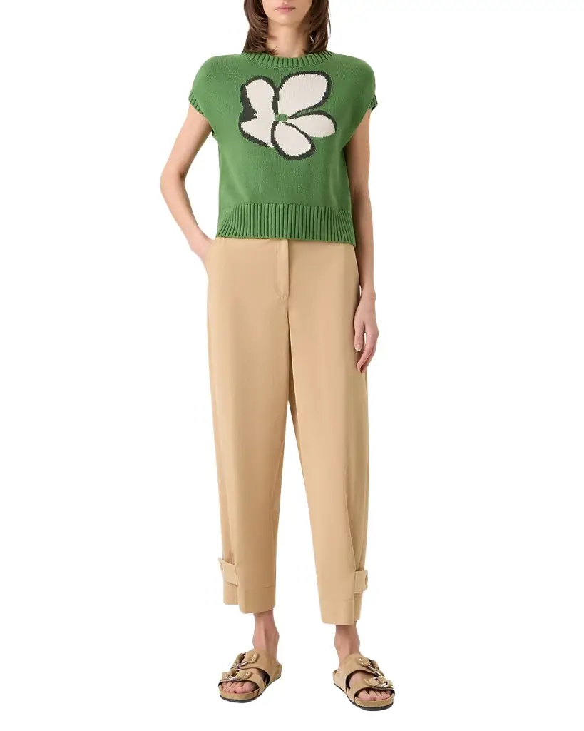 Akris punto Papercut Flower Cotton Knit Cap-Sleeve Sweater
