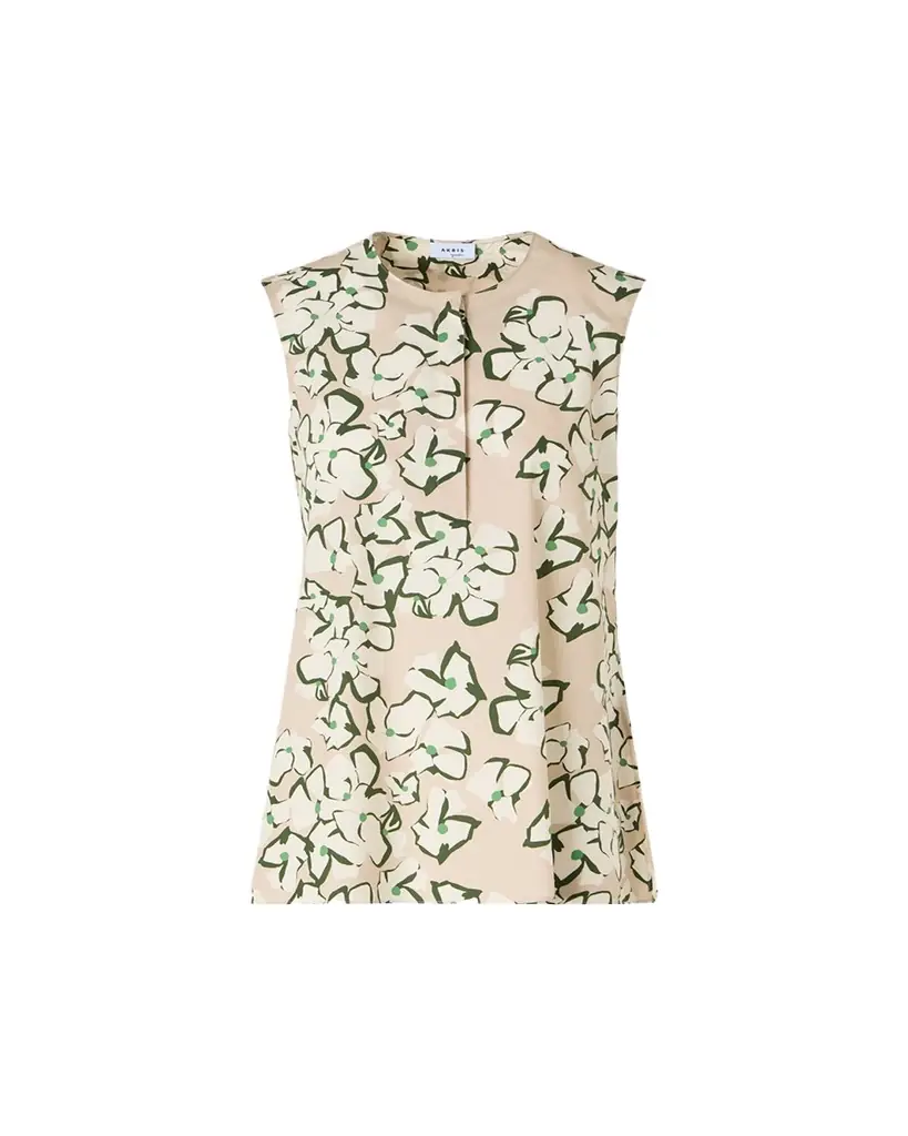 Akris punto Papercut Flower Print Cotton Poplin Sleeveless Tunic Blouse - Women's Clothing