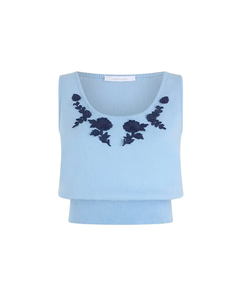 Rabanne Floral Embroidered Rib Knit Sleeveless Sweater
