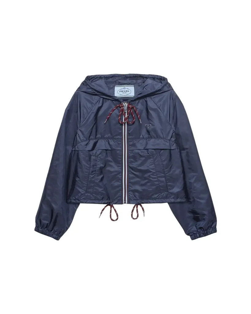 Prada Cropped Re-Nylon Hooded Zip Jacket