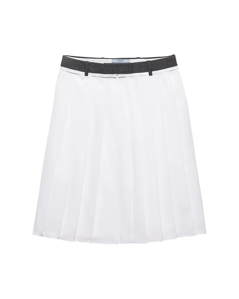 Prada Pleated Poplin And Rush Stitch Midi Skirt
