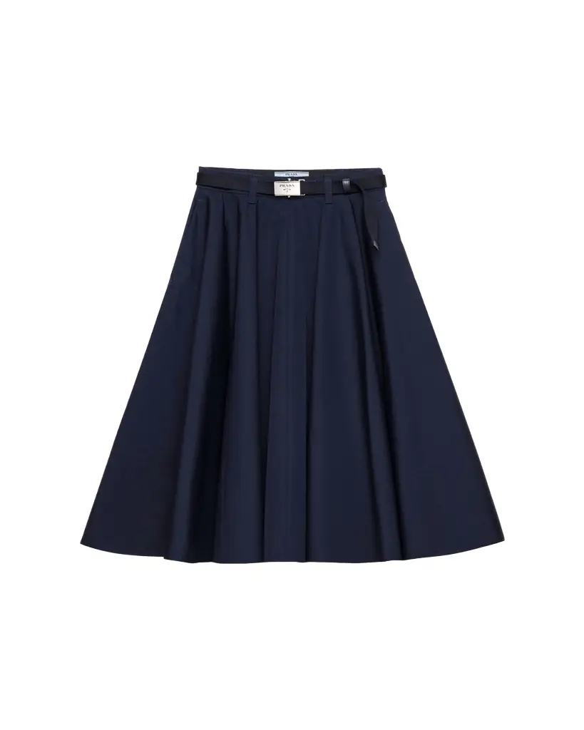 Prada Cotton A-Line Belted Midi Skirt