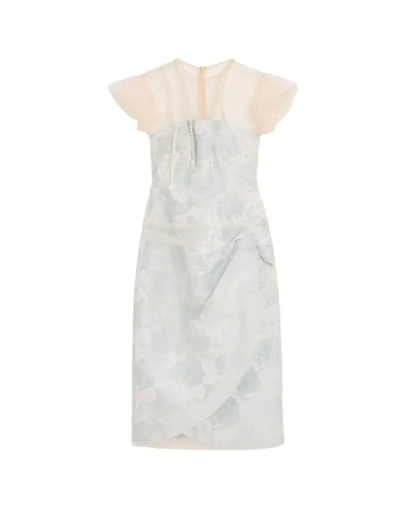 Simone Rocha Embellished Tulle Layered Floral-Jacquard Midi Dress