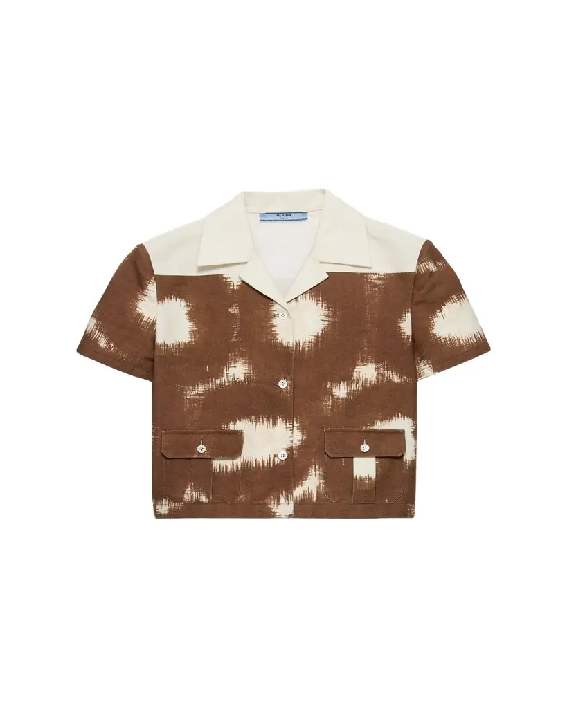Prada Abstract-Print Canvas Crop Bowling Shirt