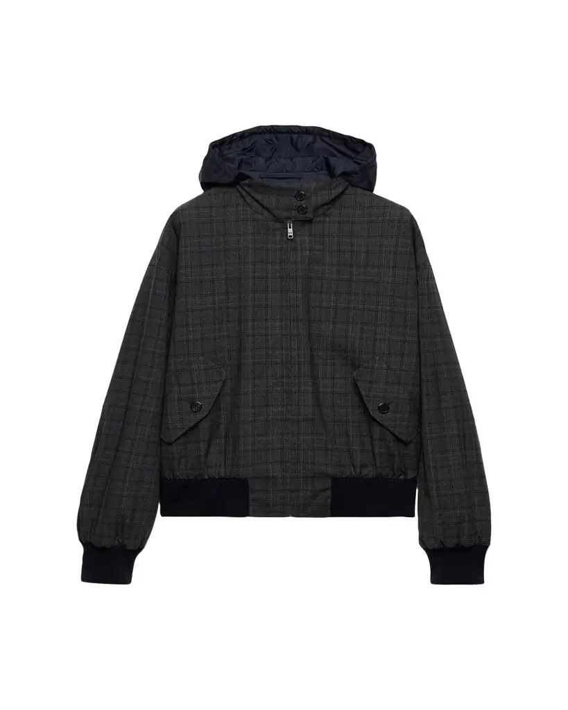 Prada Prince Of Wales Checked Wool Jacket With Hood