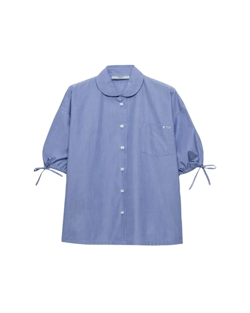 Prada Puff-Sleeve Cotton Button-Down Top
