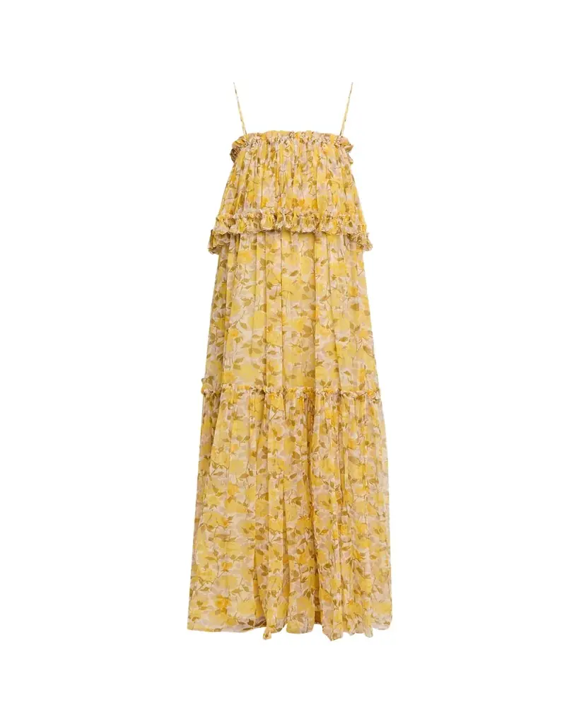 Chloe Rose-Print Tiered Ruffle Maxi Dress