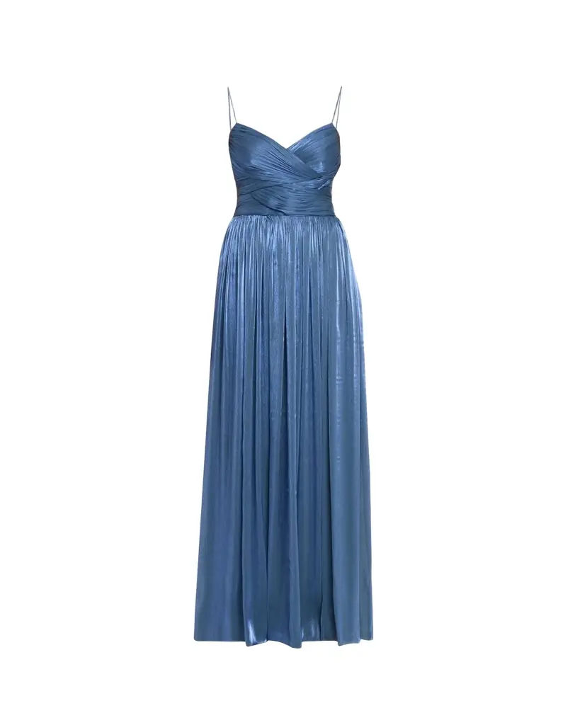 Costarellos Sireen Metallic Georgette Sleeveless Crisscross Gown