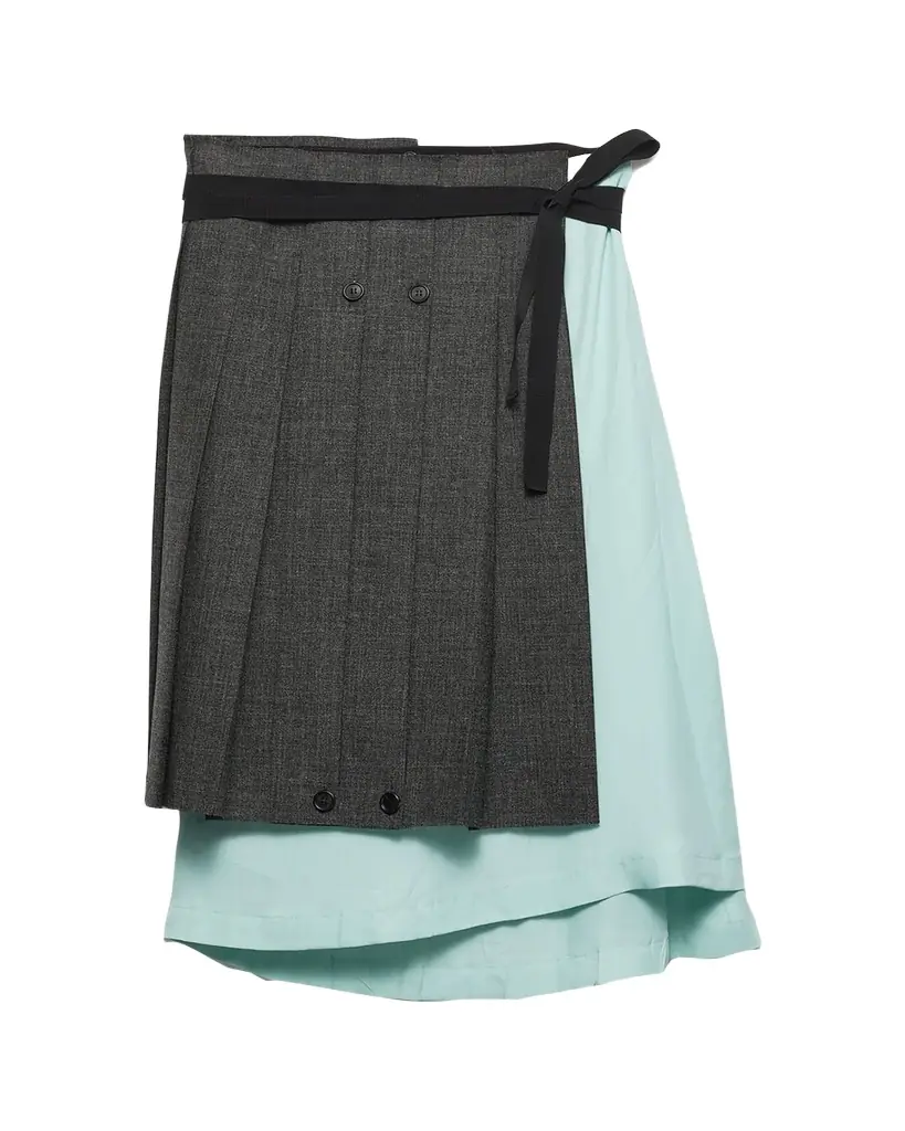 Prada Pleated Wool Patchwork Midi Skirt