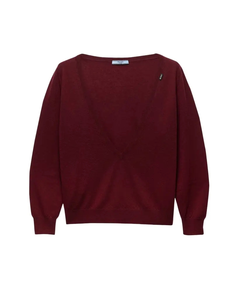 Prada Cashmere Plunigng V-Neck Sweater