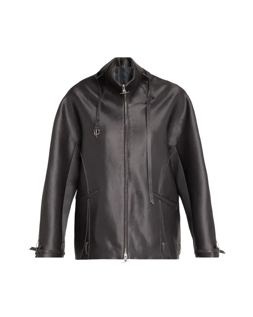 GRACE LING Belted Collar Striped Wool Oversized Jacket