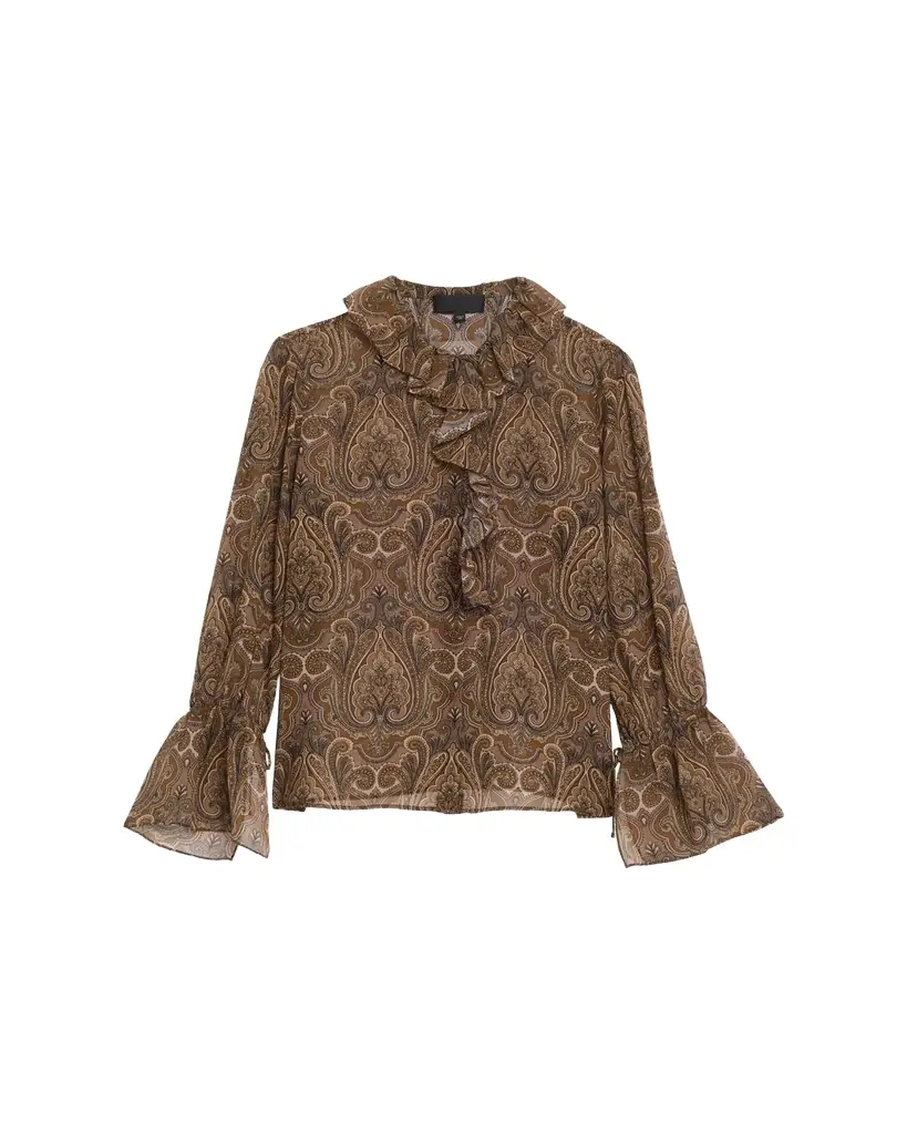 Nili Lotan Cecily Paisley Silk Ruffle Shirt