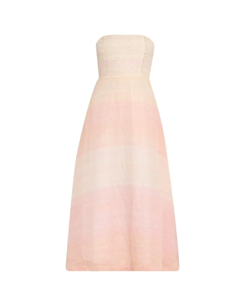 BERNADETTE Odette Strapless Threaded Silk Midi Dress