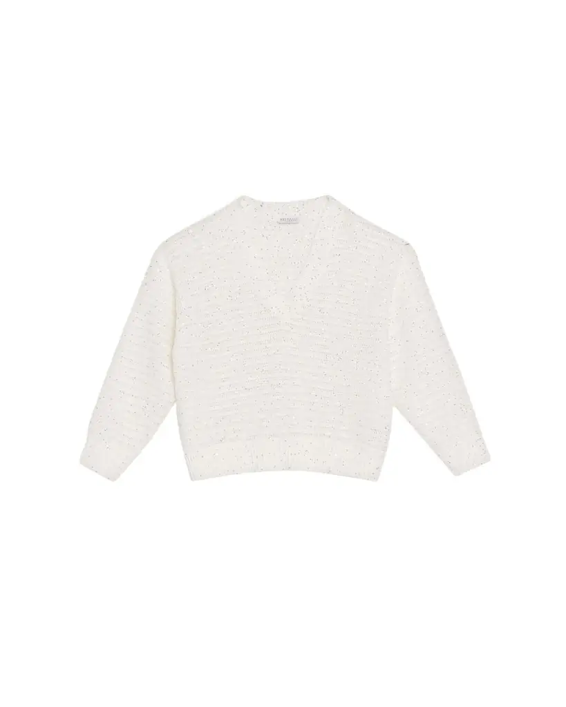 Brunello Cucinelli Linen-Blend Sequin V-Neck Sweater