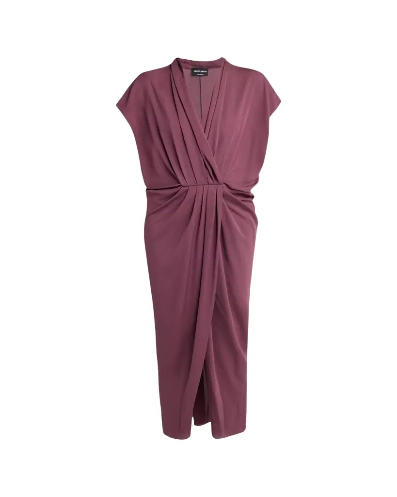 Giorgio Armani Pleat Draped Silk Midi Dress