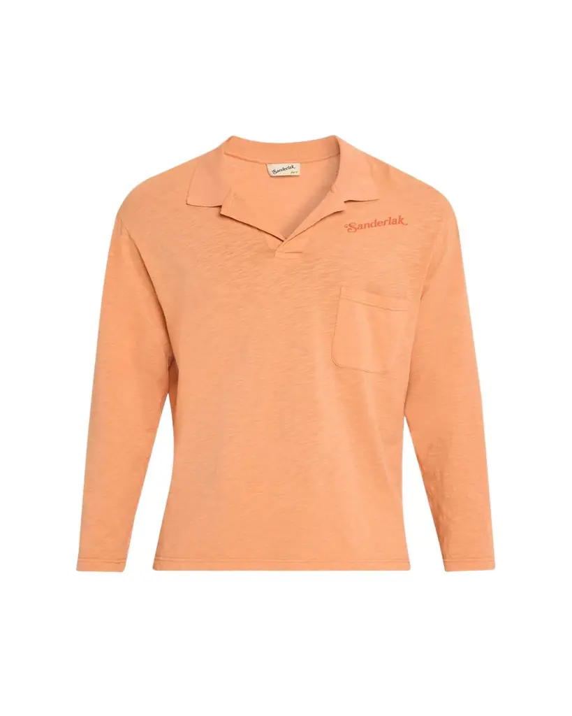 Sanderlak Men's Slub Cotton Long-Sleeve Johnny Collar Polo Shirt