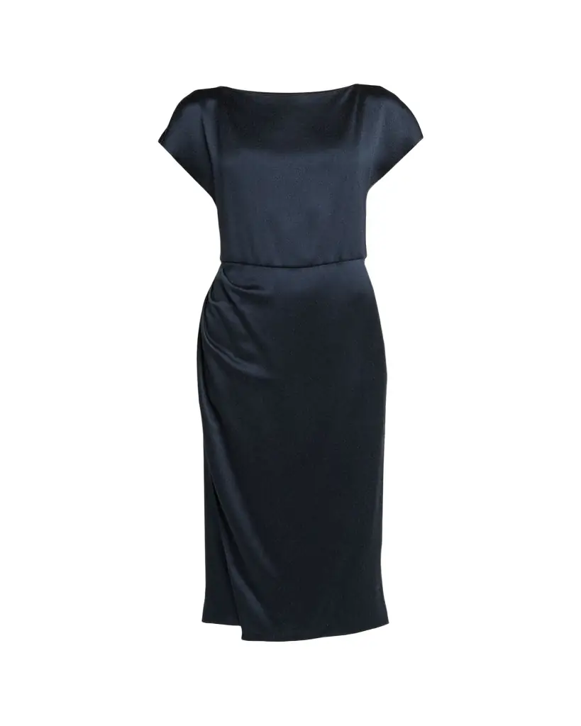 Giorgio Armani Hammered Satin Cap-Sleeve Wrap Midi Dress