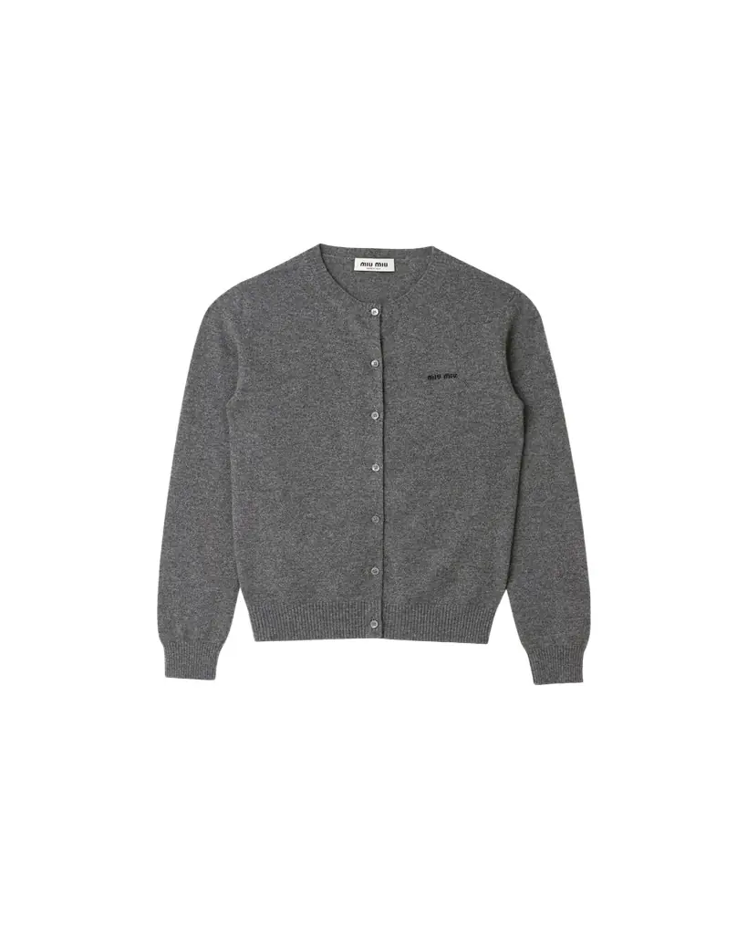Miu Miu Intarsia Logo Cashmere Cardigan