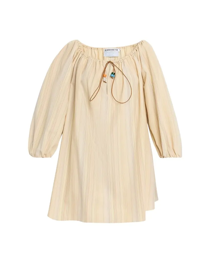 BERNADETTE Tie-Neck Striped Cotton Long-Sleeve Mini Dress