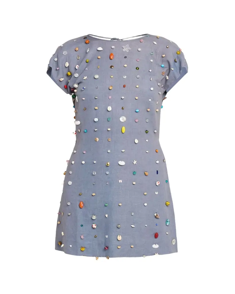 BERNADETTE Anne Embellished Linen Backless Mini Dress