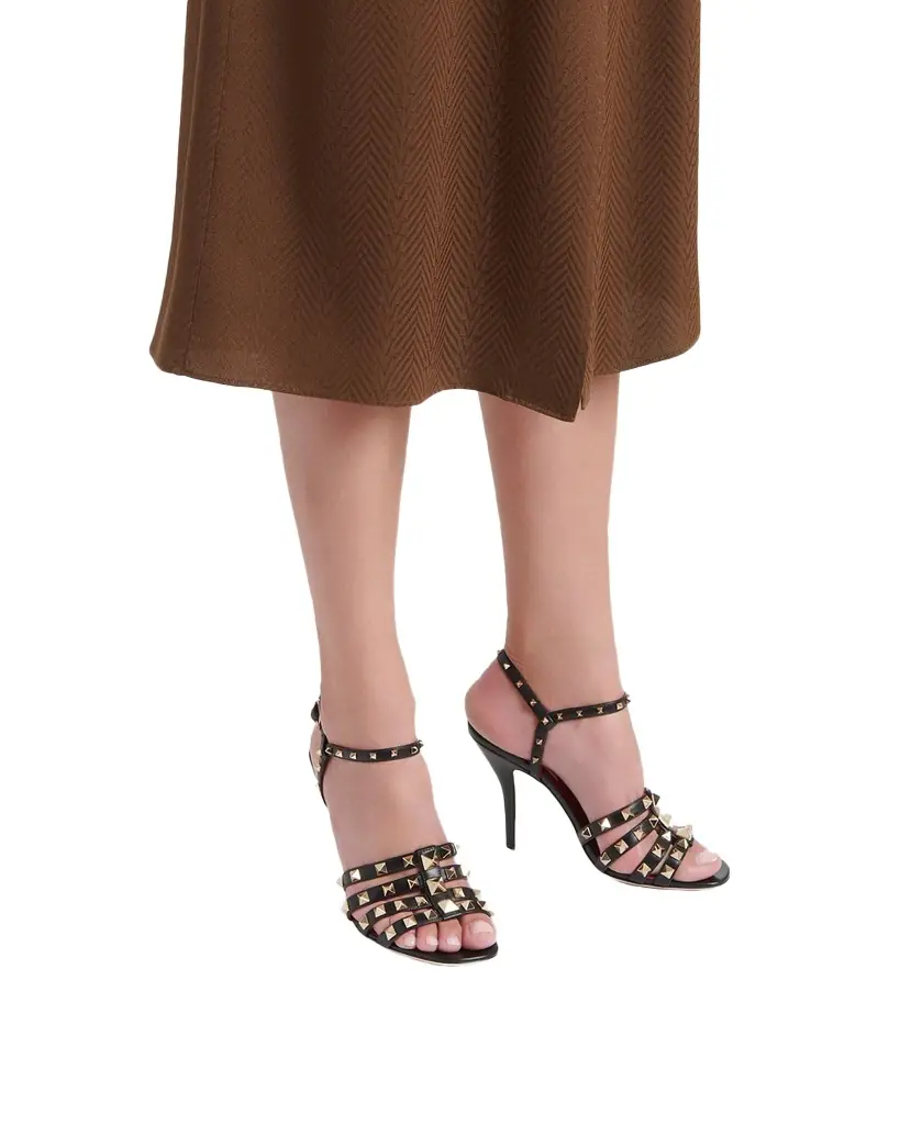 Valentino Garavani 100mm Rockstud Leather Ankle-Strap Sandals