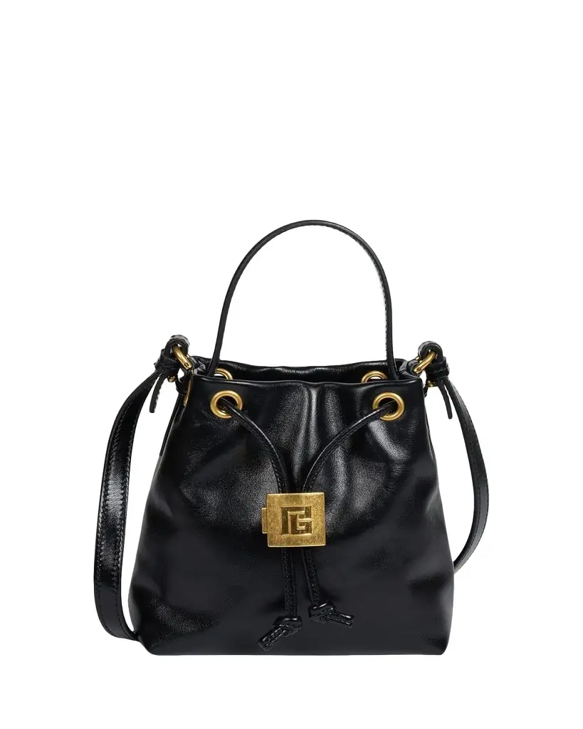 Balmain Pulse Leather Drawstring Bucket Bag