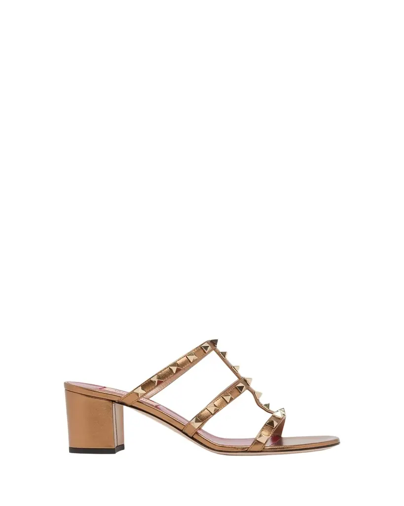 Valentino Garavani 60mm Rockstud Laminated Nappa Leather Slide Sandals