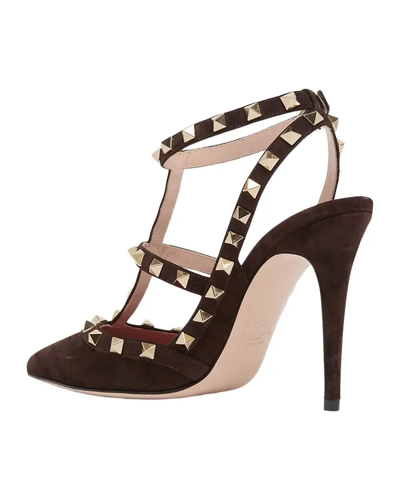 Valentino Garavani 100mm Rockstud Suede Ankle-Strap Pumps