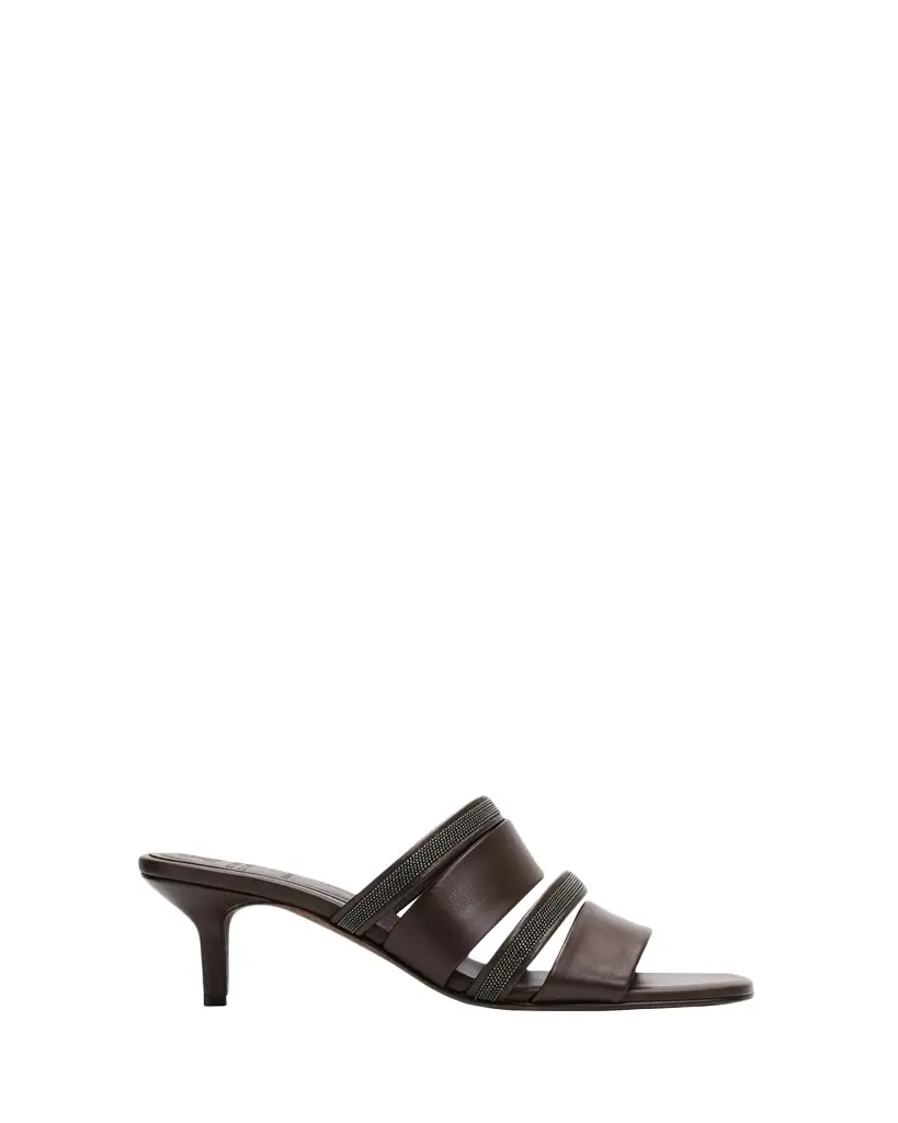 Brunello Cucinelli 50mm Monili Strappy Leather Mule Sandals