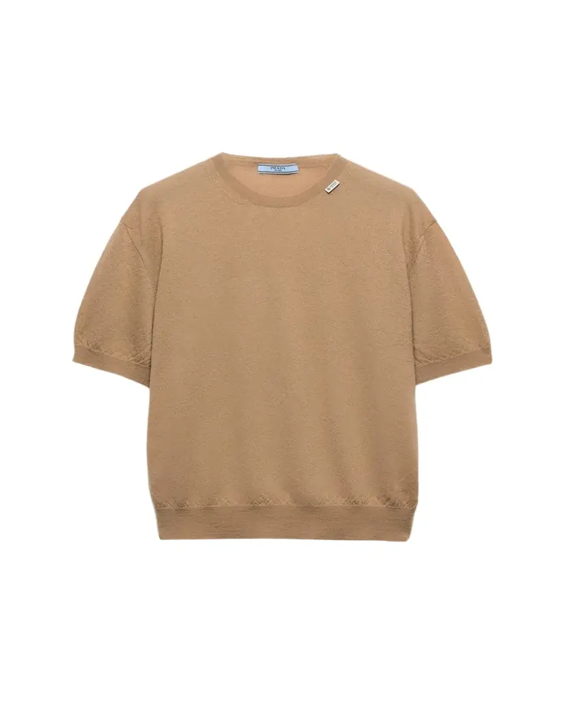 Prada Cashmere Short-Sleeve Crewneck Sweater