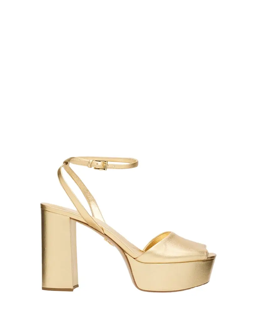 Prada 115mm Metallic Leather Platform Sandals