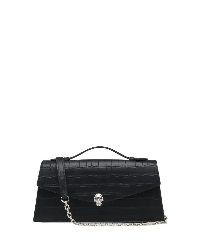McQueen Skull Top-Handle Bag in Croc-Effect Leather