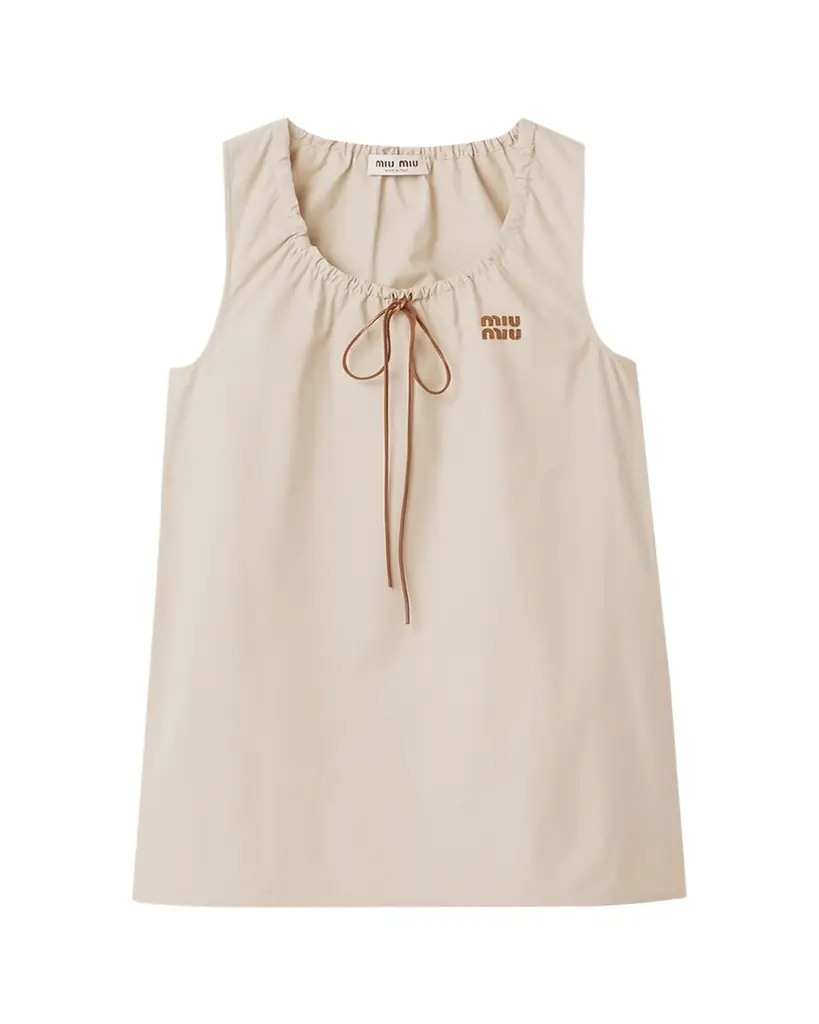Miu Miu Drawstring Sleeveless Panama Cotton Mini Dress