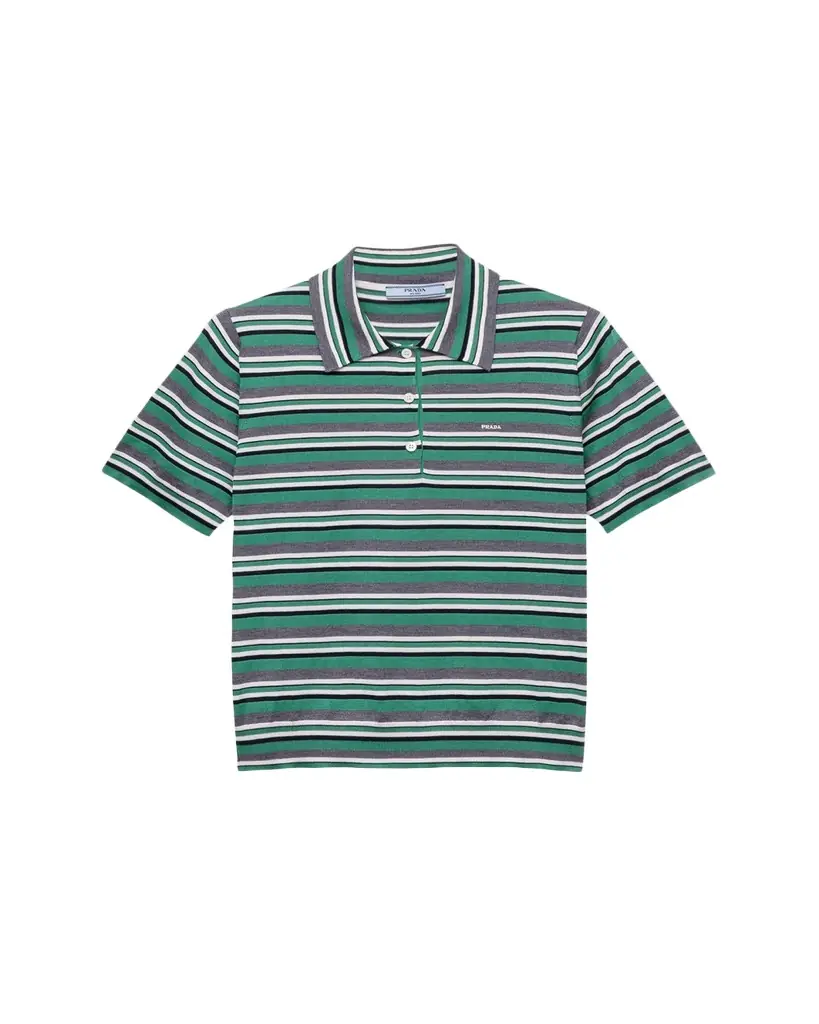 Prada Striped Silk-Cotton Short-Sleeve Polo Shirt