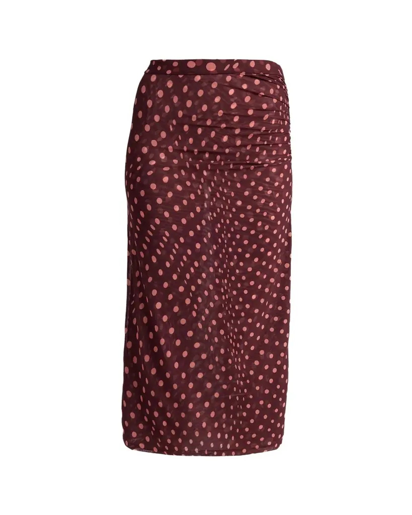 Stella McCartney Polka Dot Mesh Ruched Midi Skirt