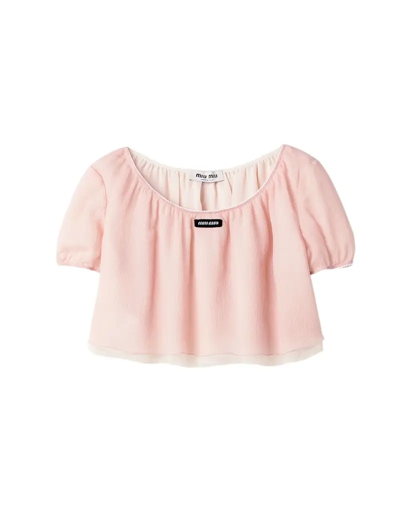 Miu Miu Layered Crinkle Silk Crop Top