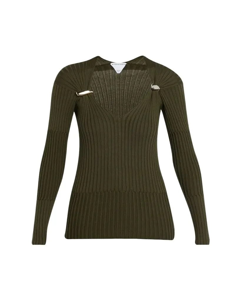 Bottega Veneta Claw Embellished Cashmere-Silk Rib Sweater