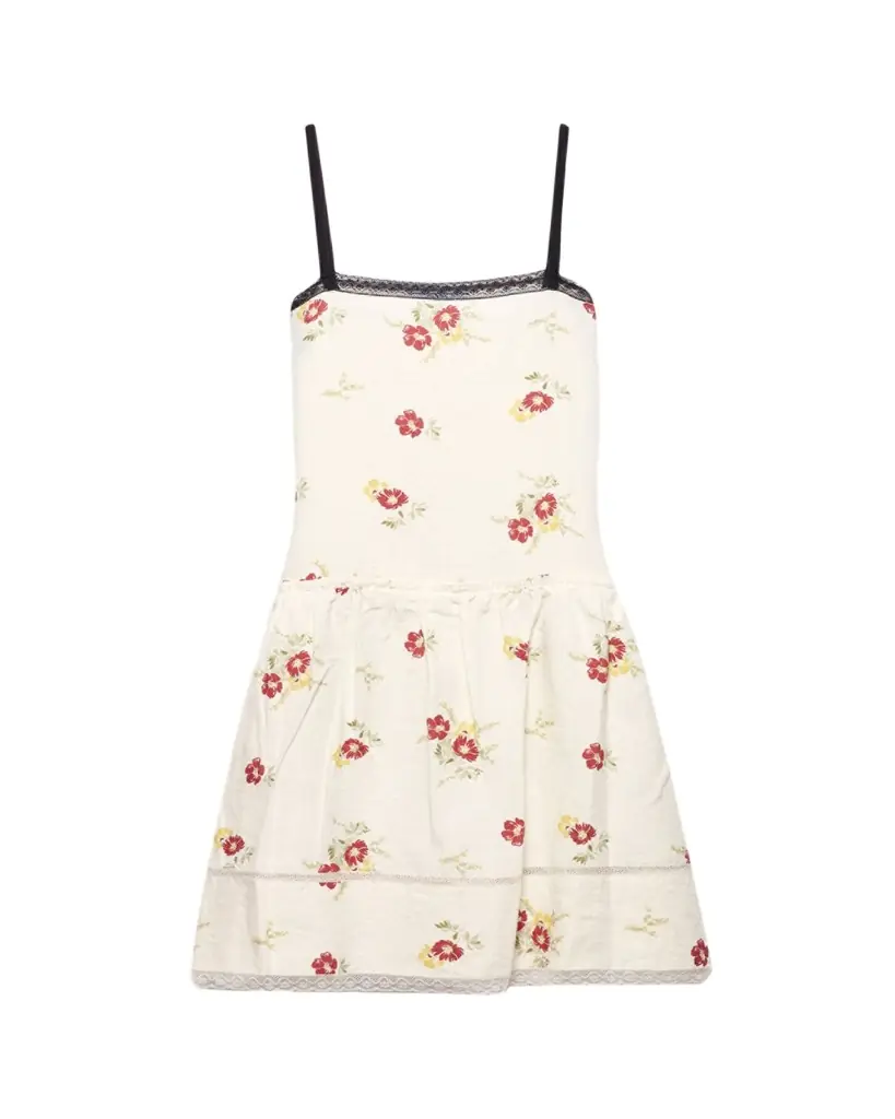 Prada Floral Embroidered Linen Mini Dress