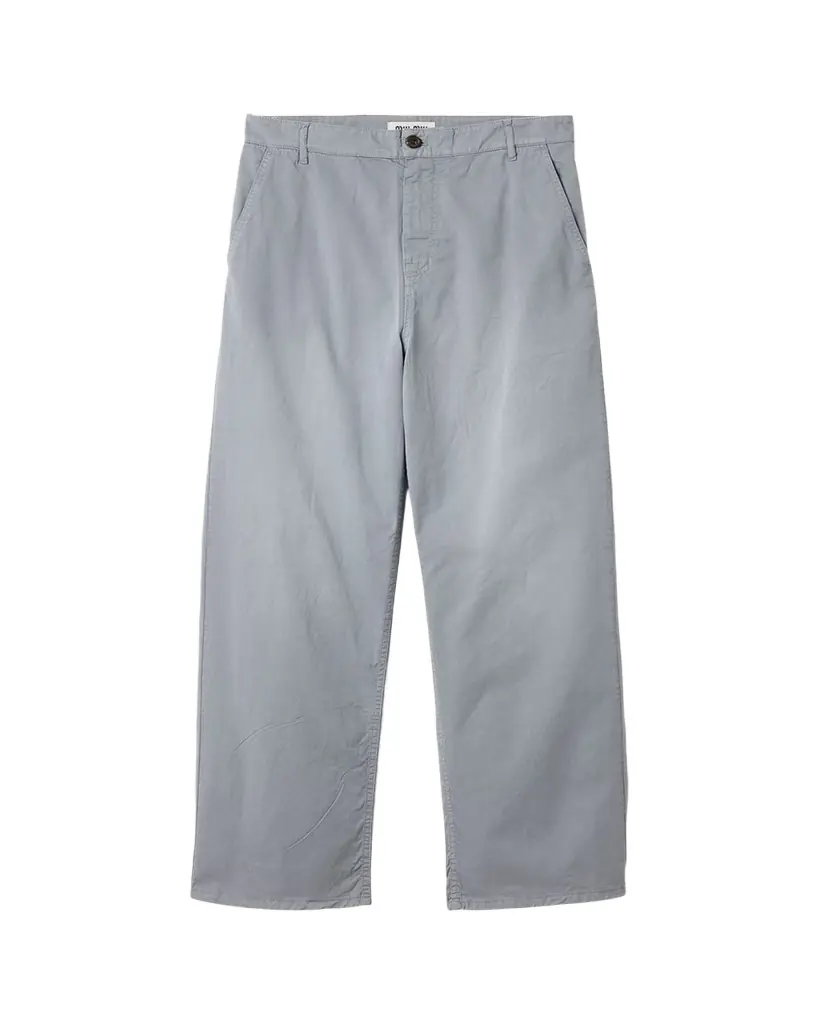 Miu Miu Garment-Dyed Twill Wide-Leg Pants