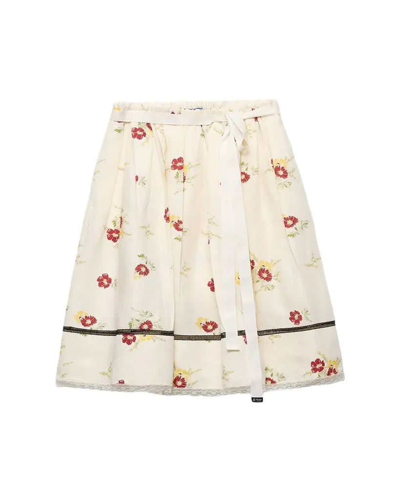 Prada Floral Print Linen Skirt