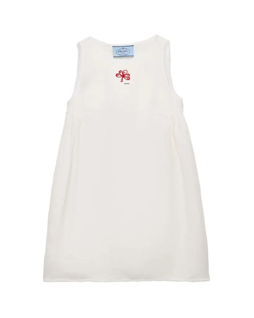 Prada Embroidered Slubbed Canvas Mini Dress
