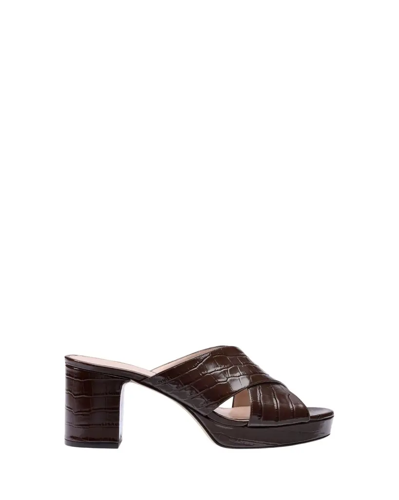 Stuart Weitzman 80mm Dayna Croc-Embossed Leather Platform Sandals