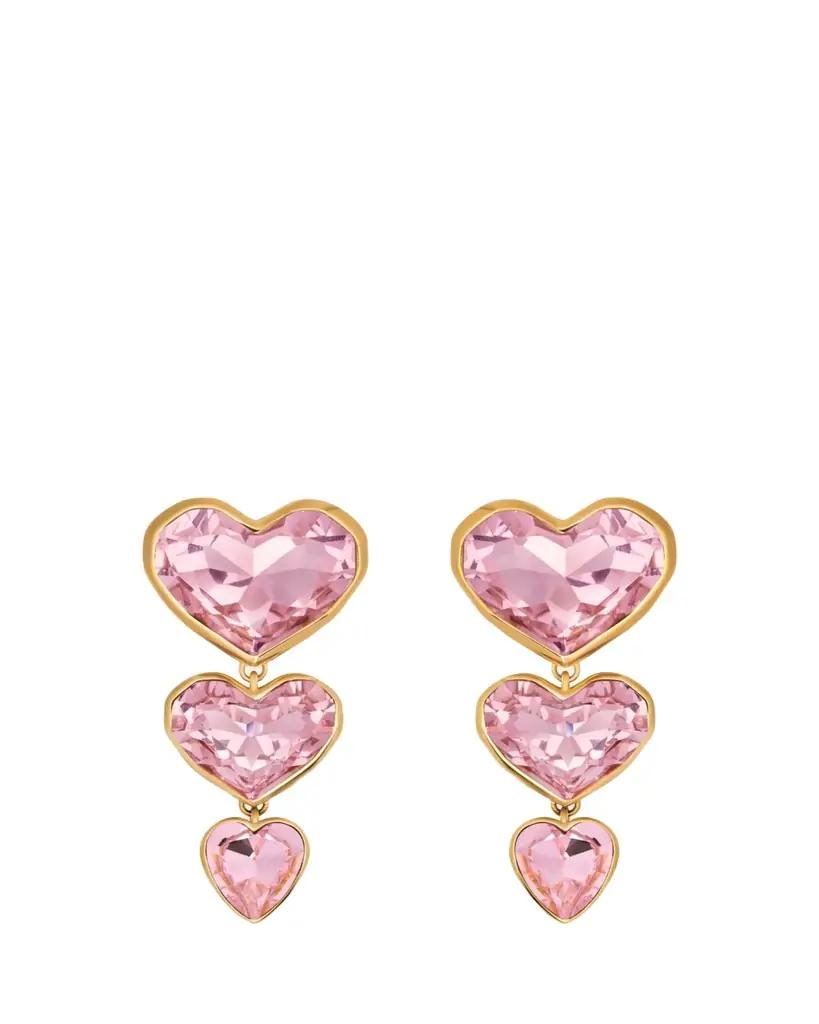 Oscar de la Renta Crystal Heart Drop Clip-On Earrings