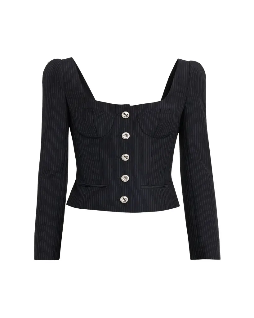 McQueen Square-Neck Pinstripe Bustier Jacket