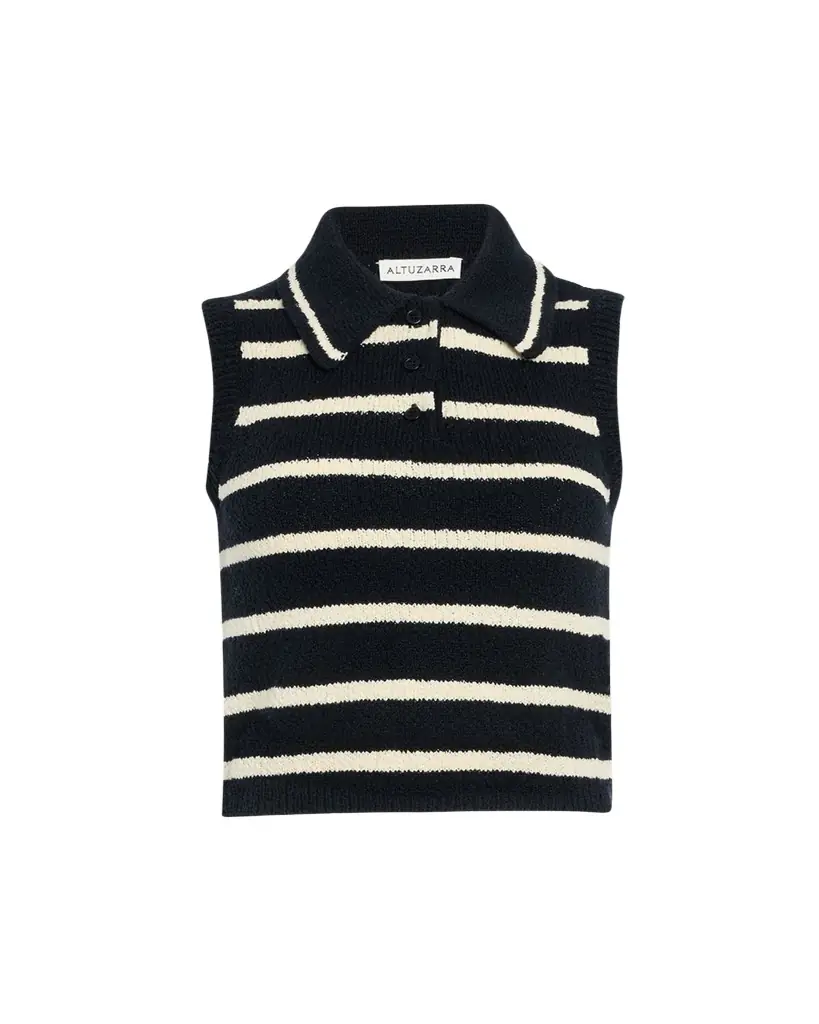 Altuzarra Elmer Striped Knit Sleeveless Polo Top